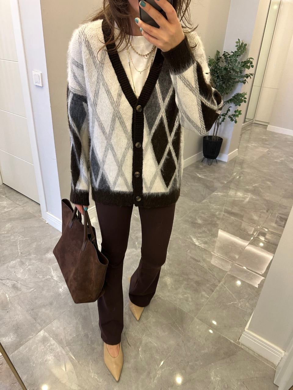 Cozy Argyle Knit Cardiga