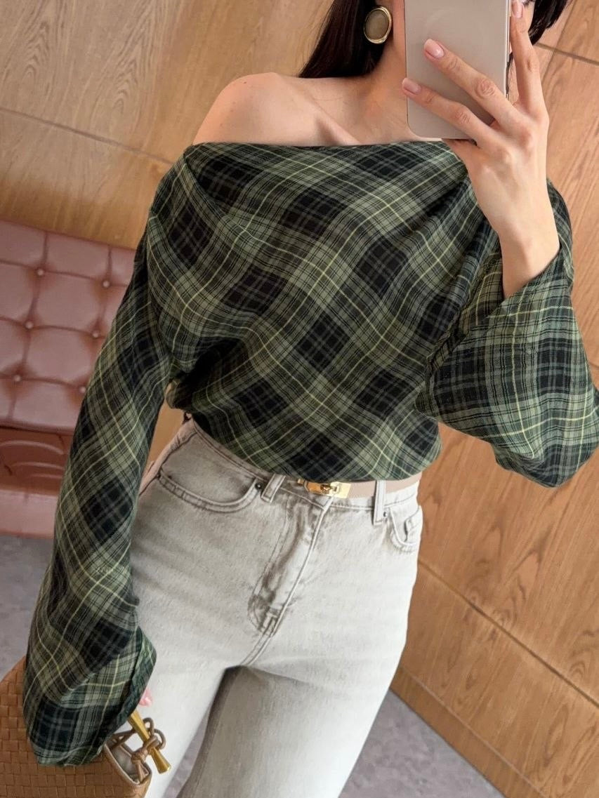 Green Checkered Blouse