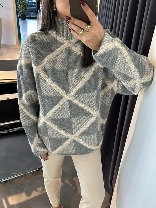 Checkered Knit Sweater