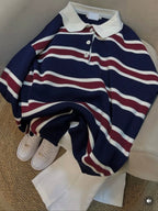 Navy & Maroon Striped Sweater