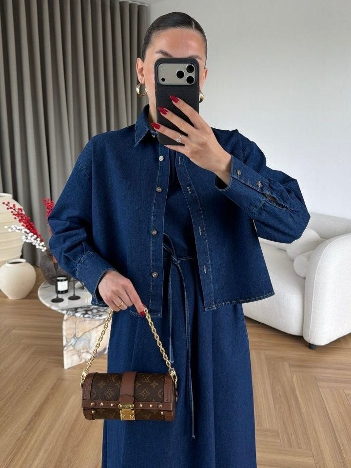 Dark Denim Maxi Shirt Dress