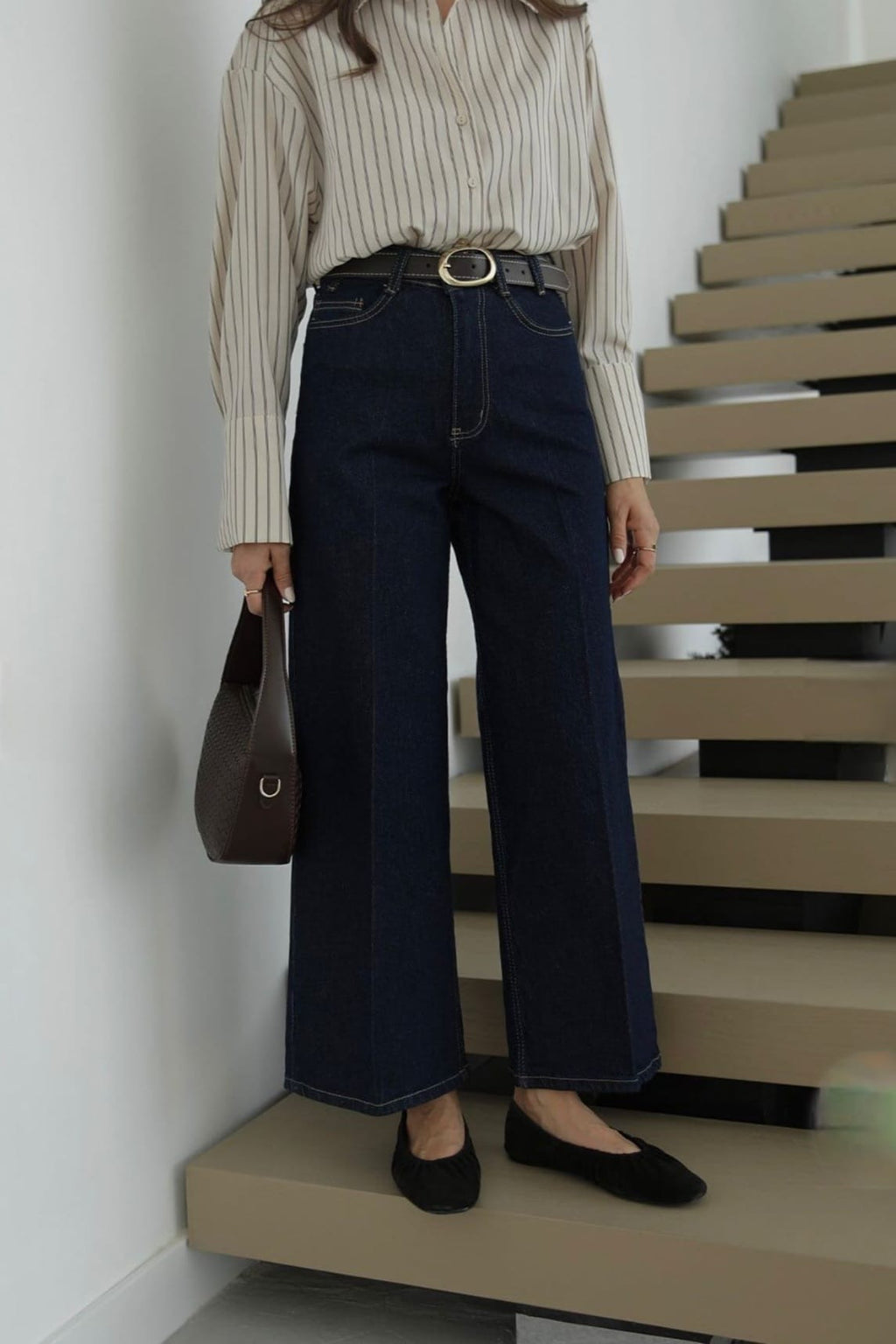 ZARA High-Waist Wide Leg Navy Jeans