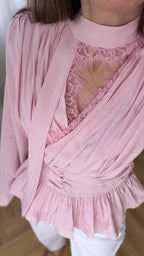 Pink Wrap Lace Blouse