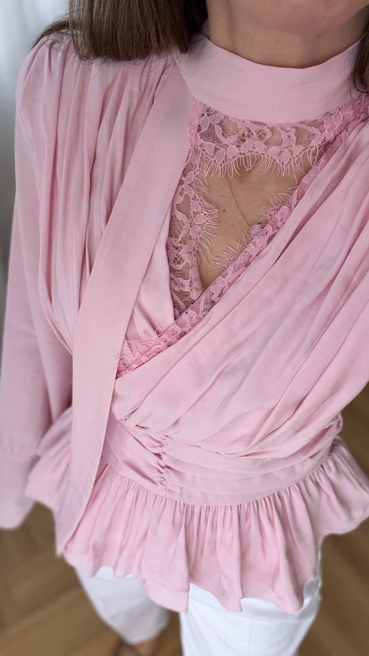 Pink Wrap Lace Blouse