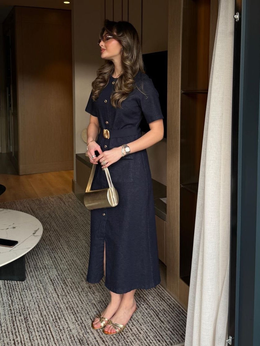 Navy Chic Buttoned Dress