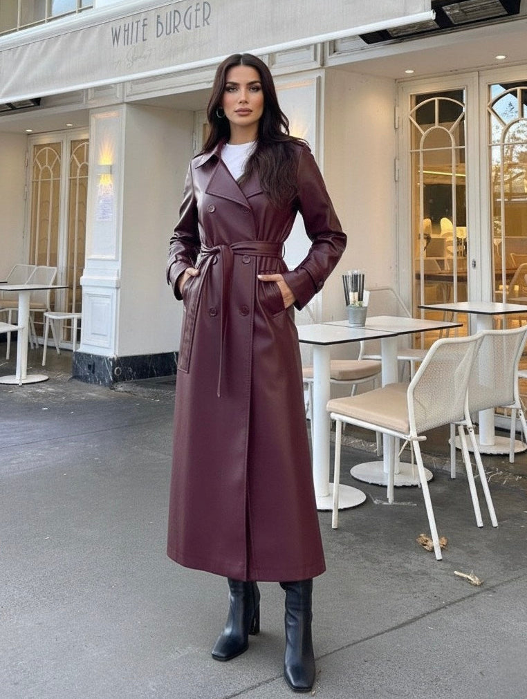 Elegant Leather Trench Coat