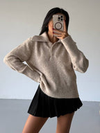Open-Collar Knit Sweater