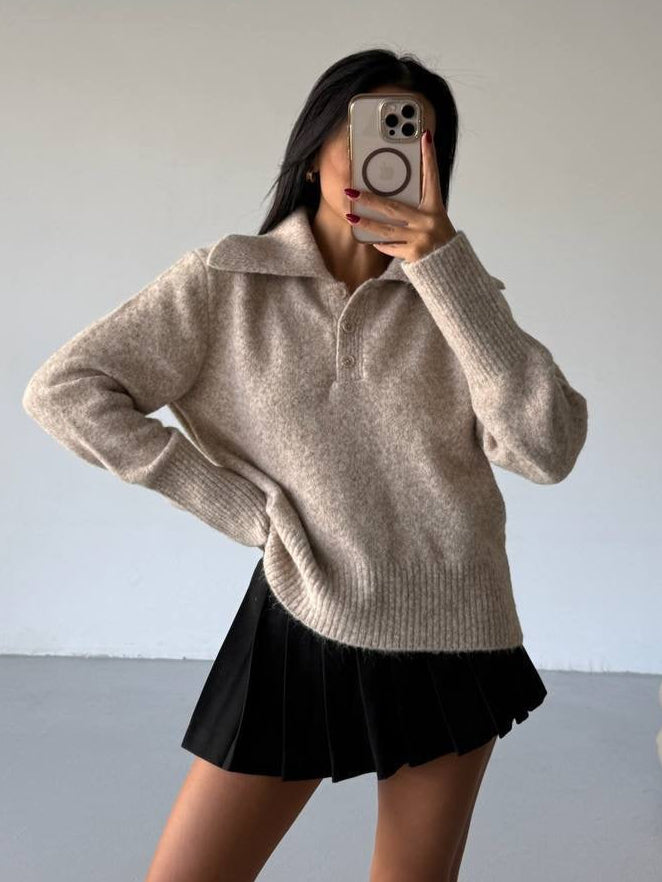 Open-Collar Knit Sweater