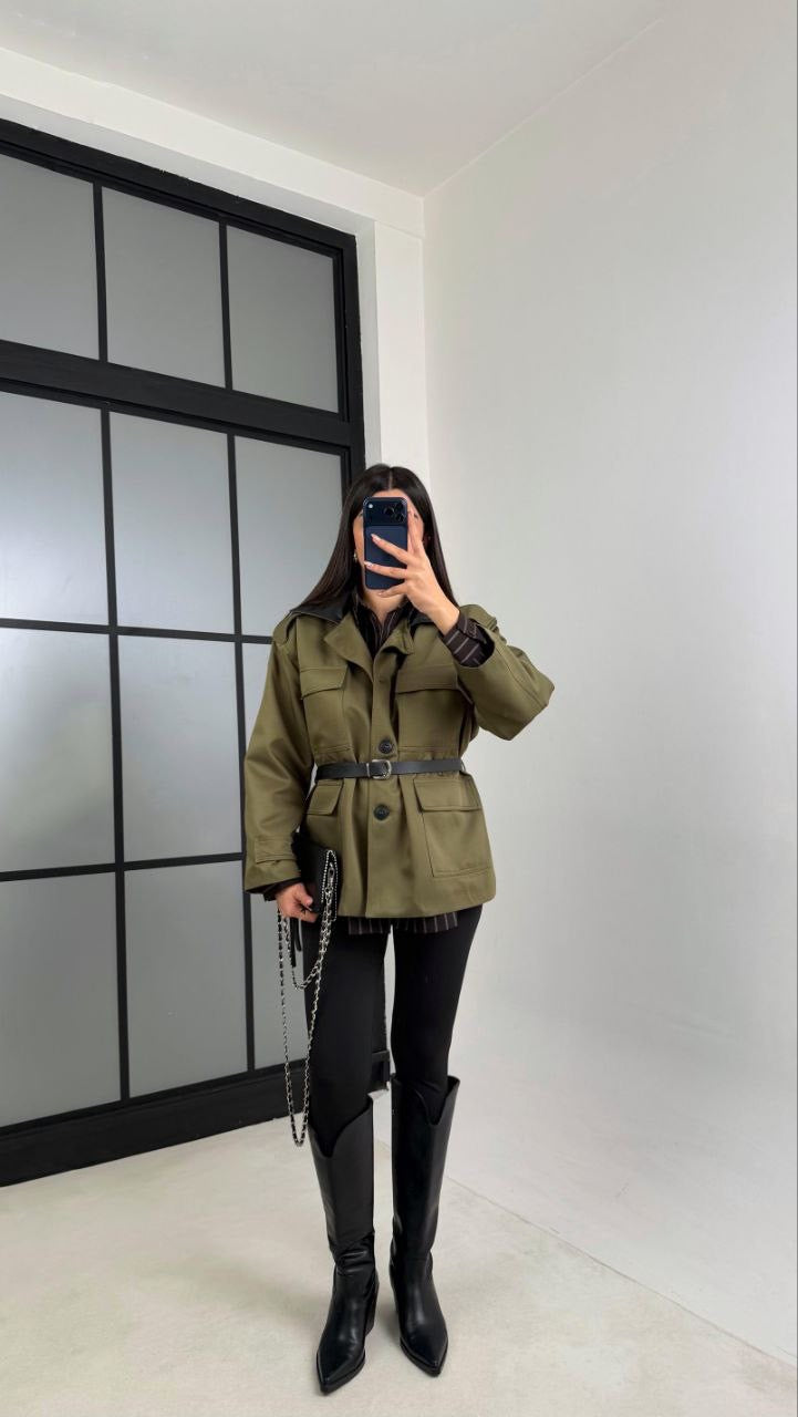 Olive Belted Overshirt Jacket