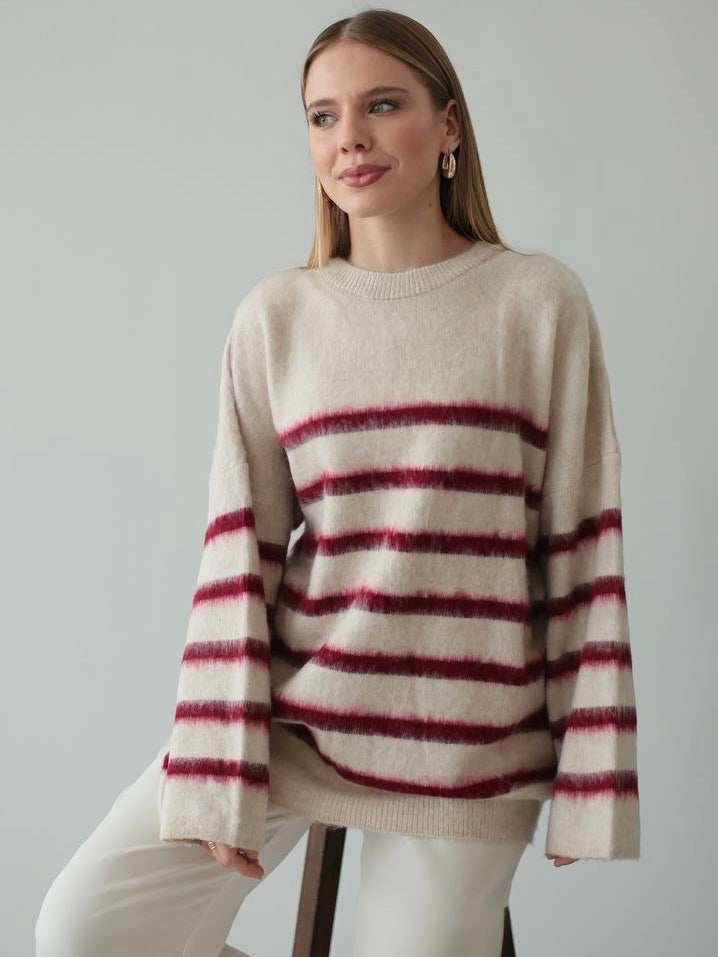 Beige Striped Sweater