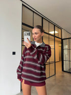 Striped Maroon Polo Sweater