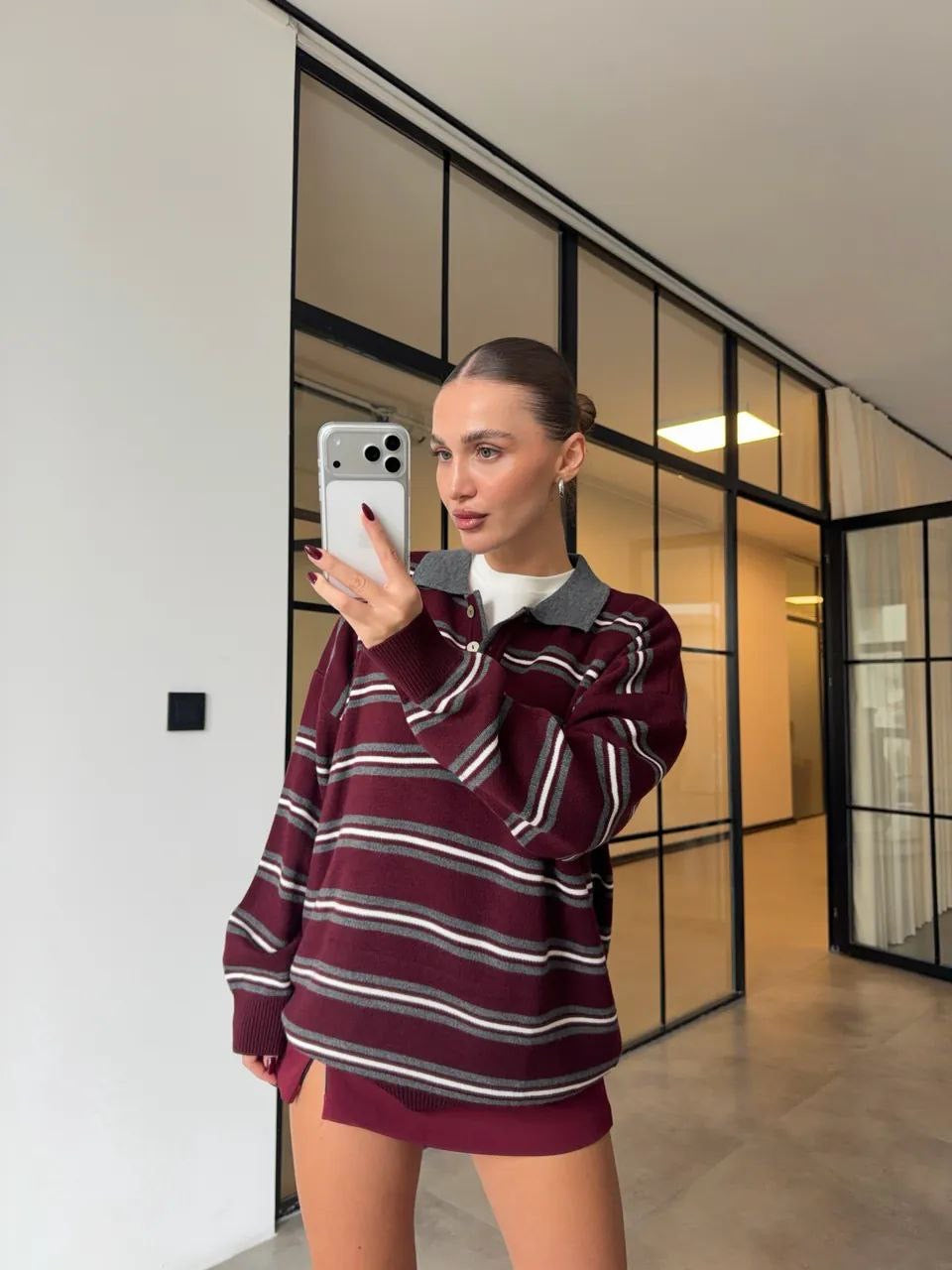 Striped Maroon Polo Sweater