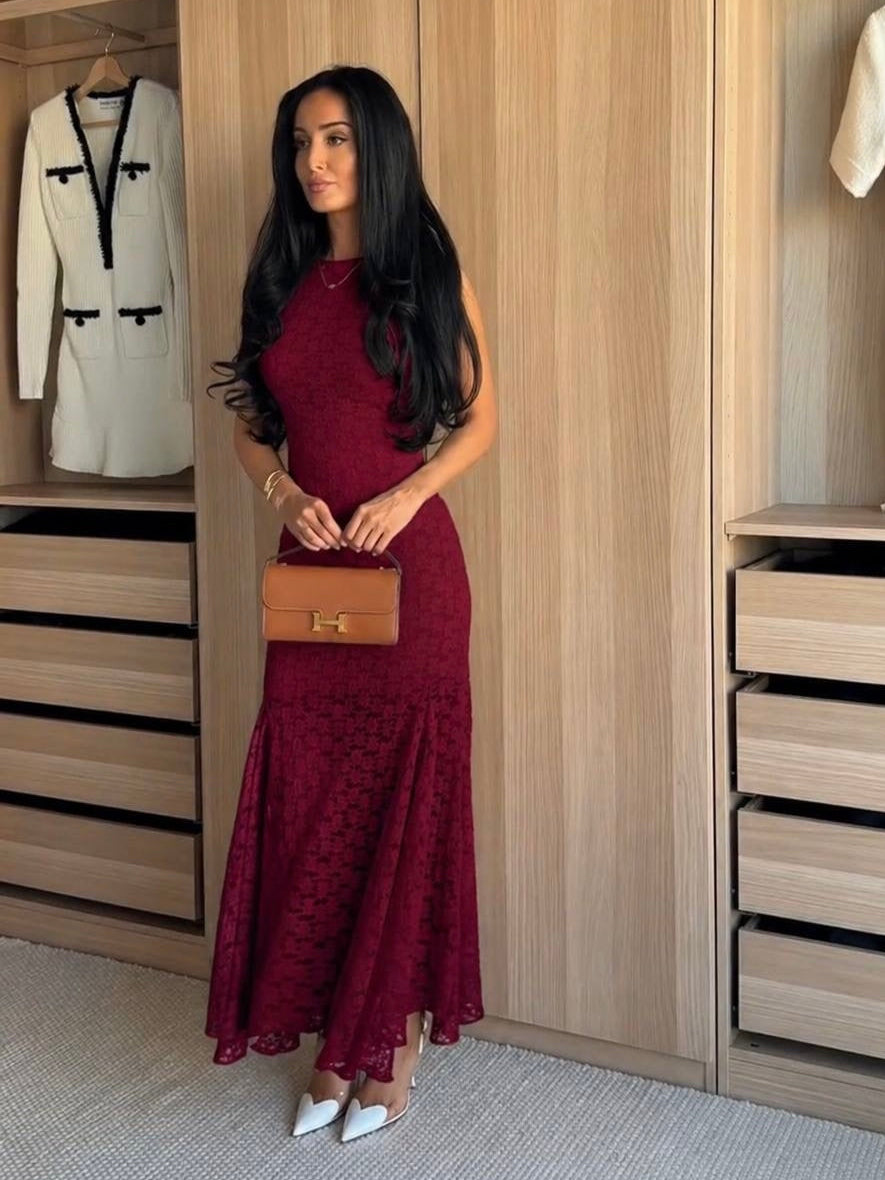 ZARA Lace Burgundy Maxi Dress