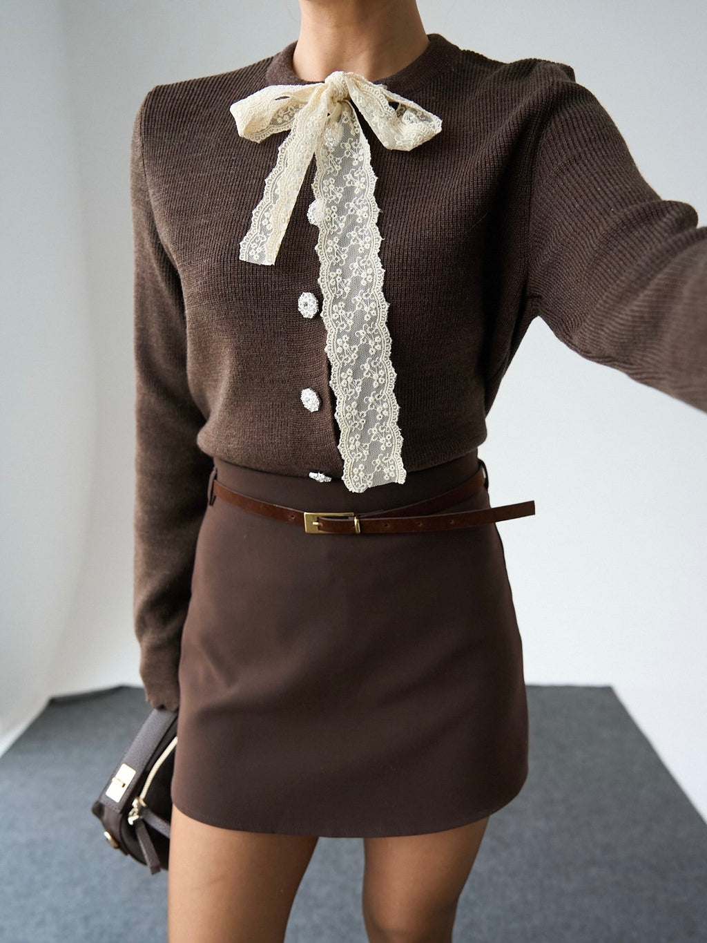 Lace Tie Knit Blouse