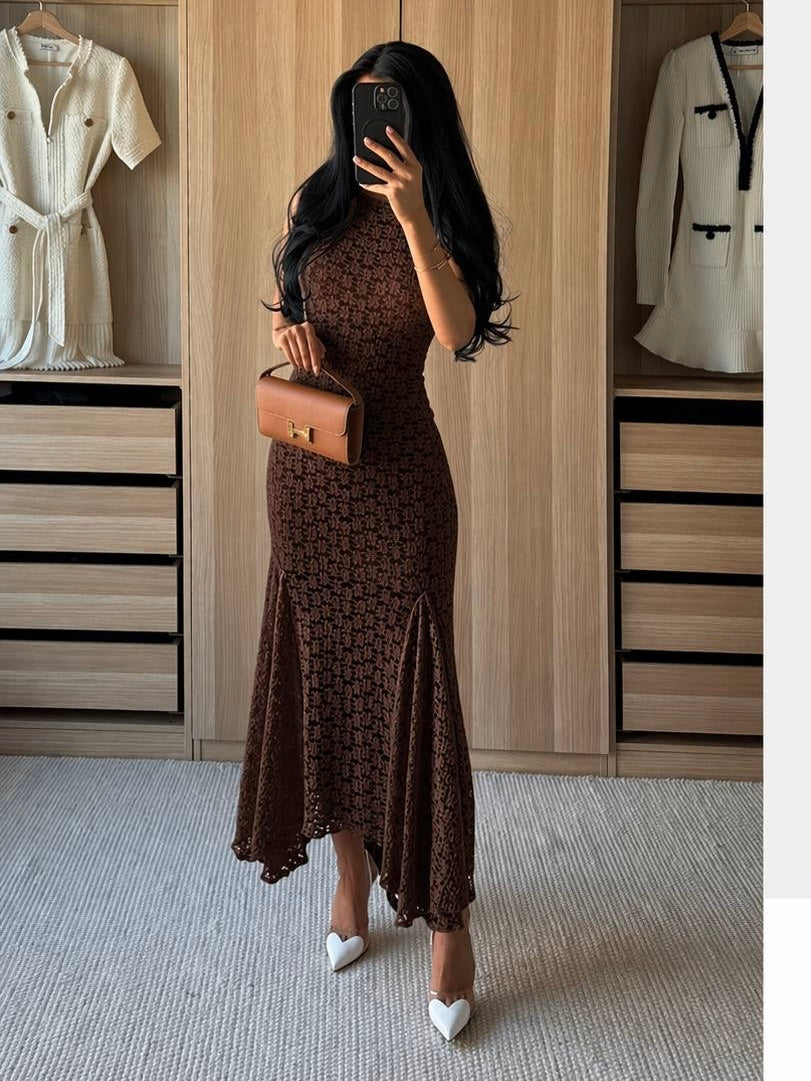 ZARA Brown Lace Maxi Dress