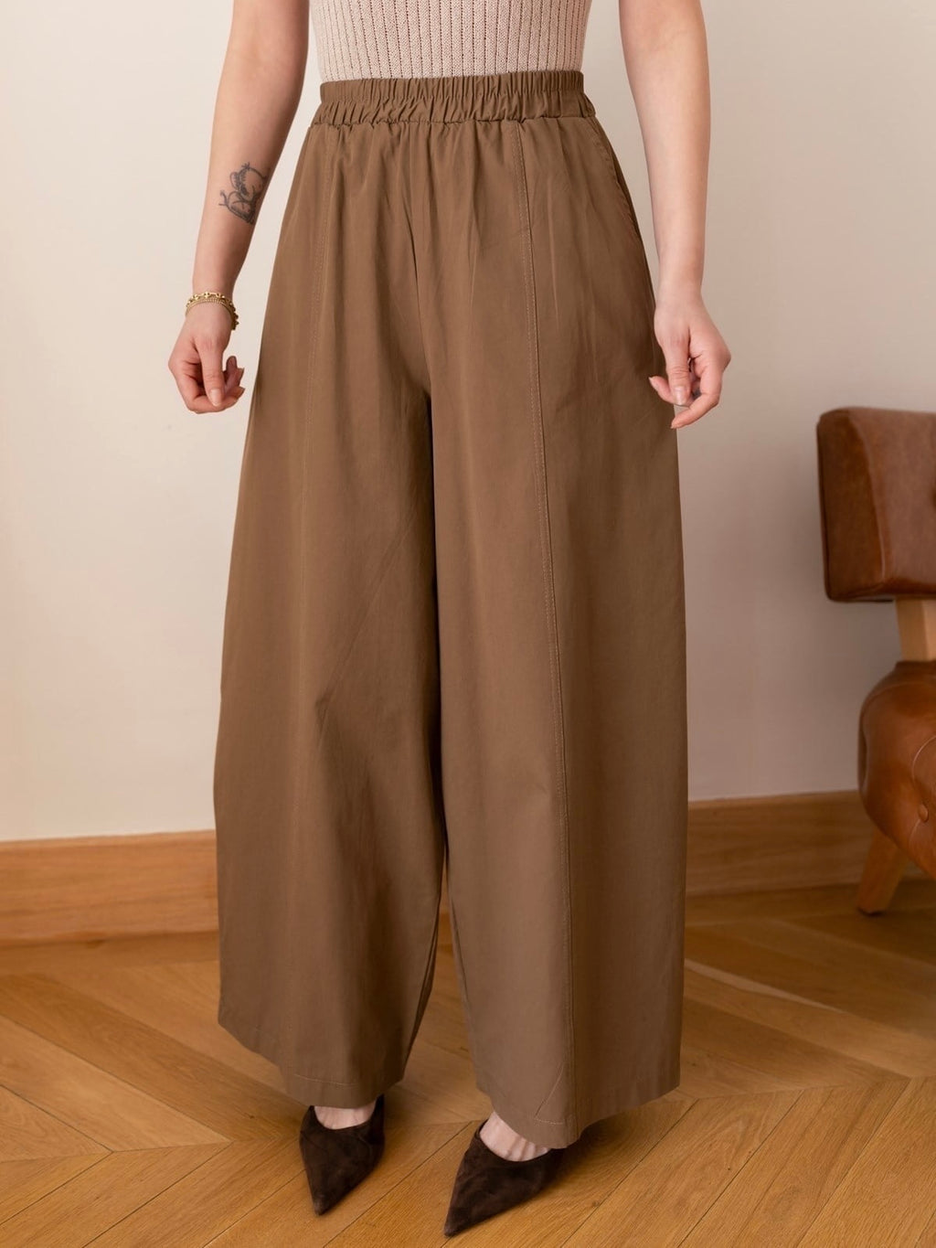 Mocha Wide Leg Palazzo Pants