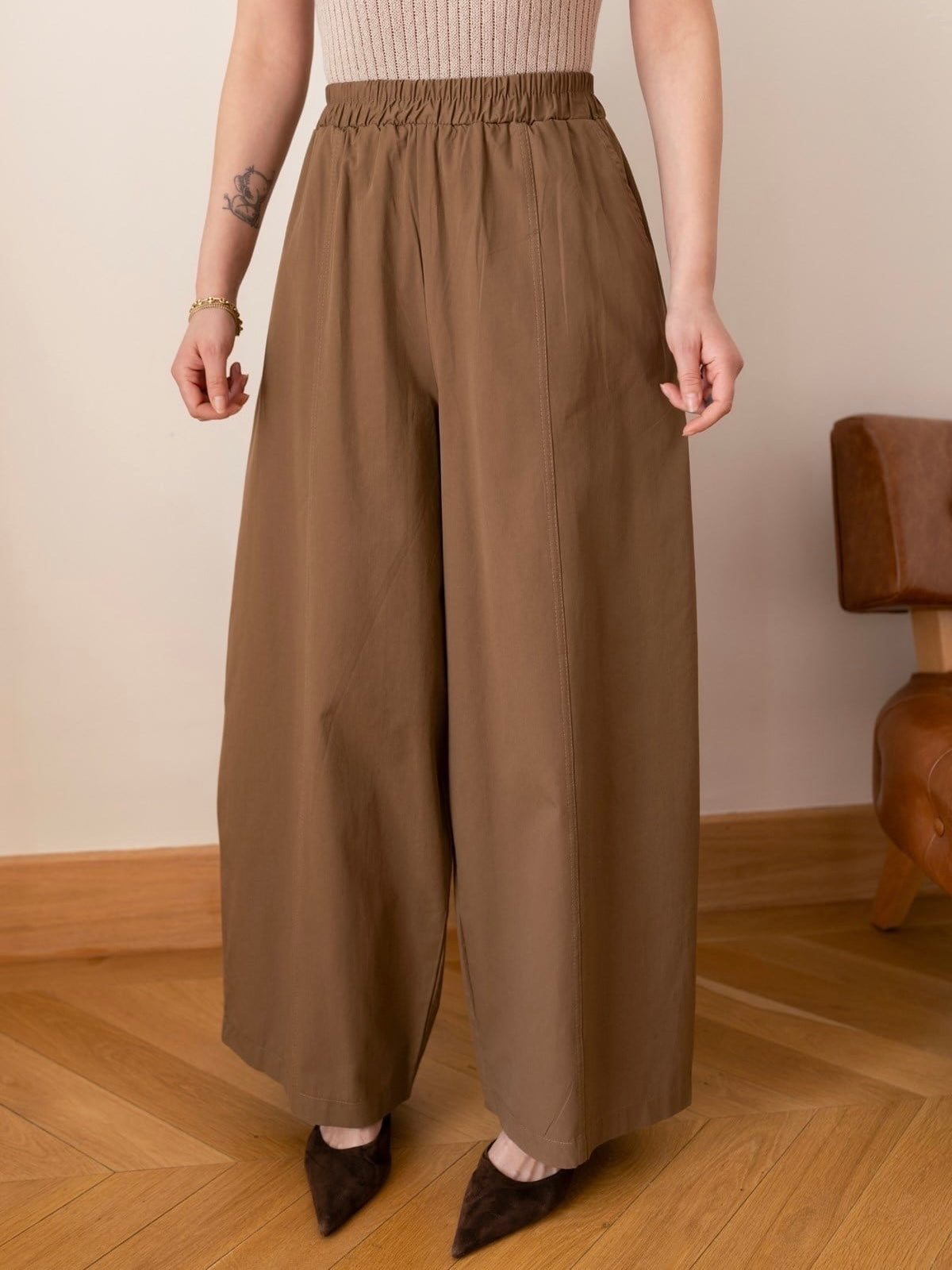 Mocha Wide Leg Palazzo Pants