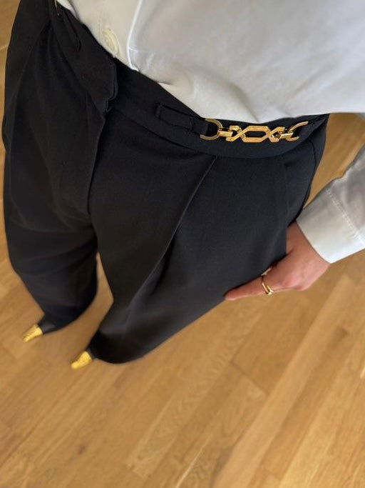 Gold Buckle Wide-Leg Pants