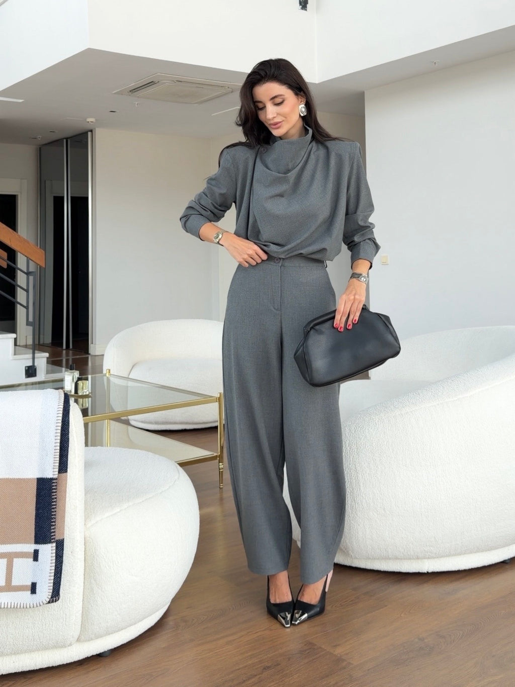 Sophia Draped Grey Set