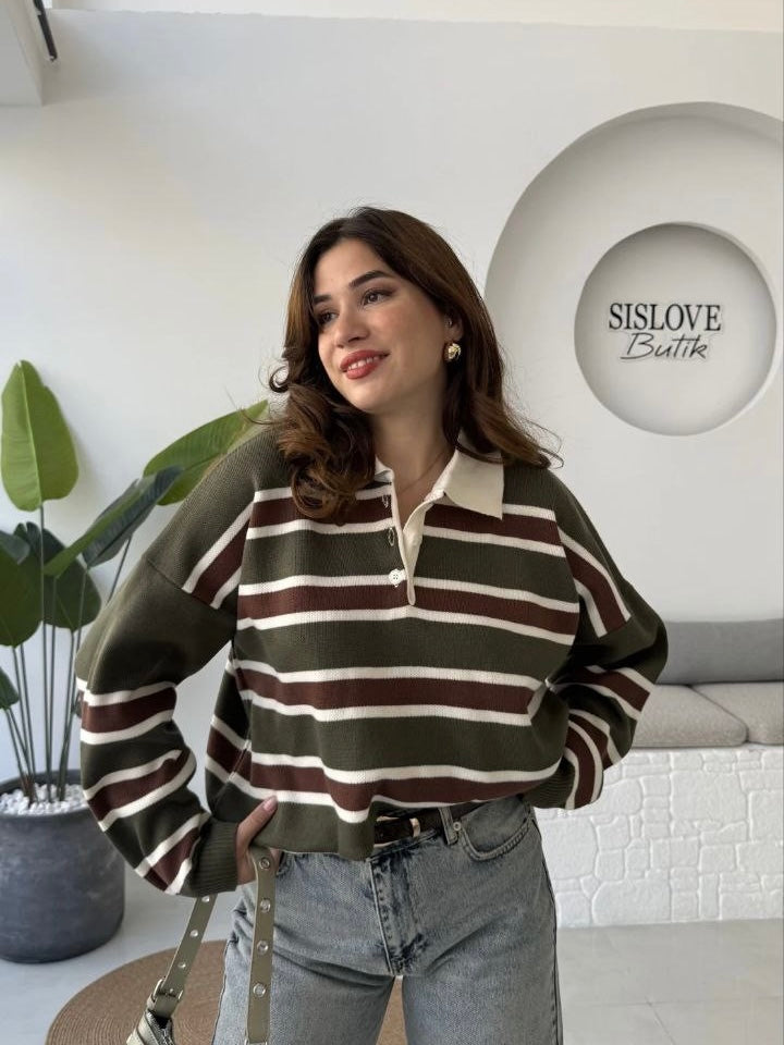Striped Olive Sweater