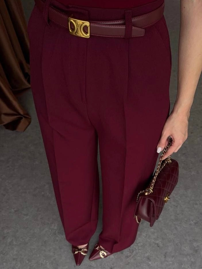 Formal Burgundy Fabric Pants