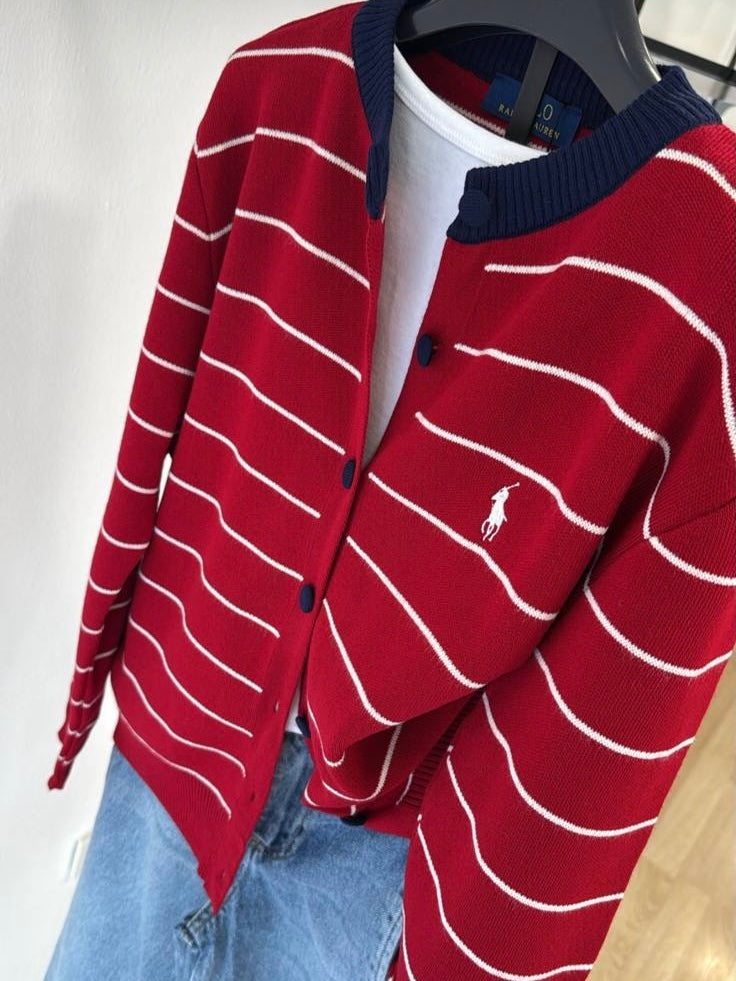 Red Striped Polo Cardigan