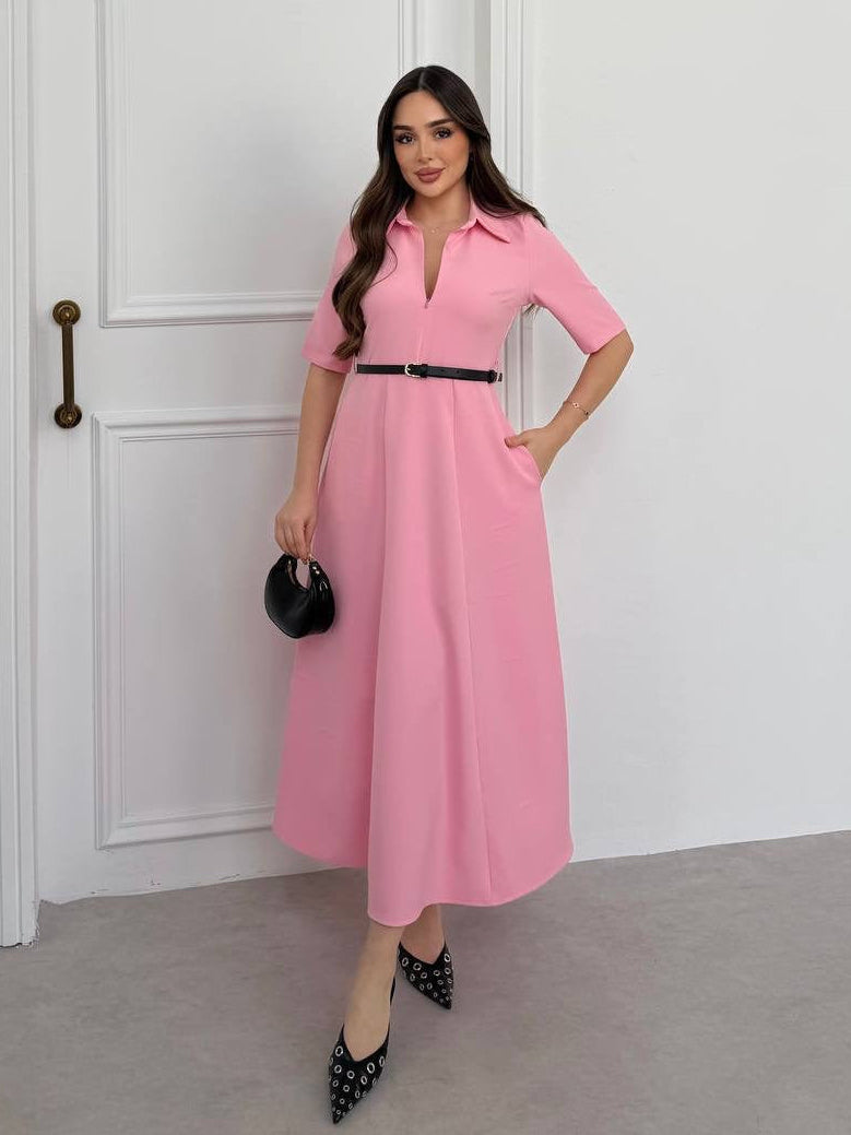 Elegant Pink Belted Dress