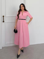 Elegant Pink Belted Dress