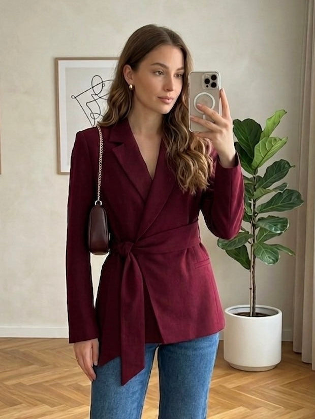 Burgundy Tie-Waist Jacket