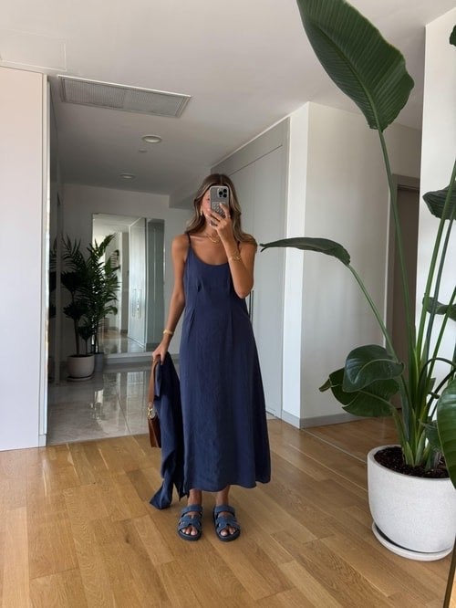 Navy Linen Midi Dress Set