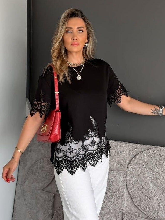 ZARA Lace Trim Blouse