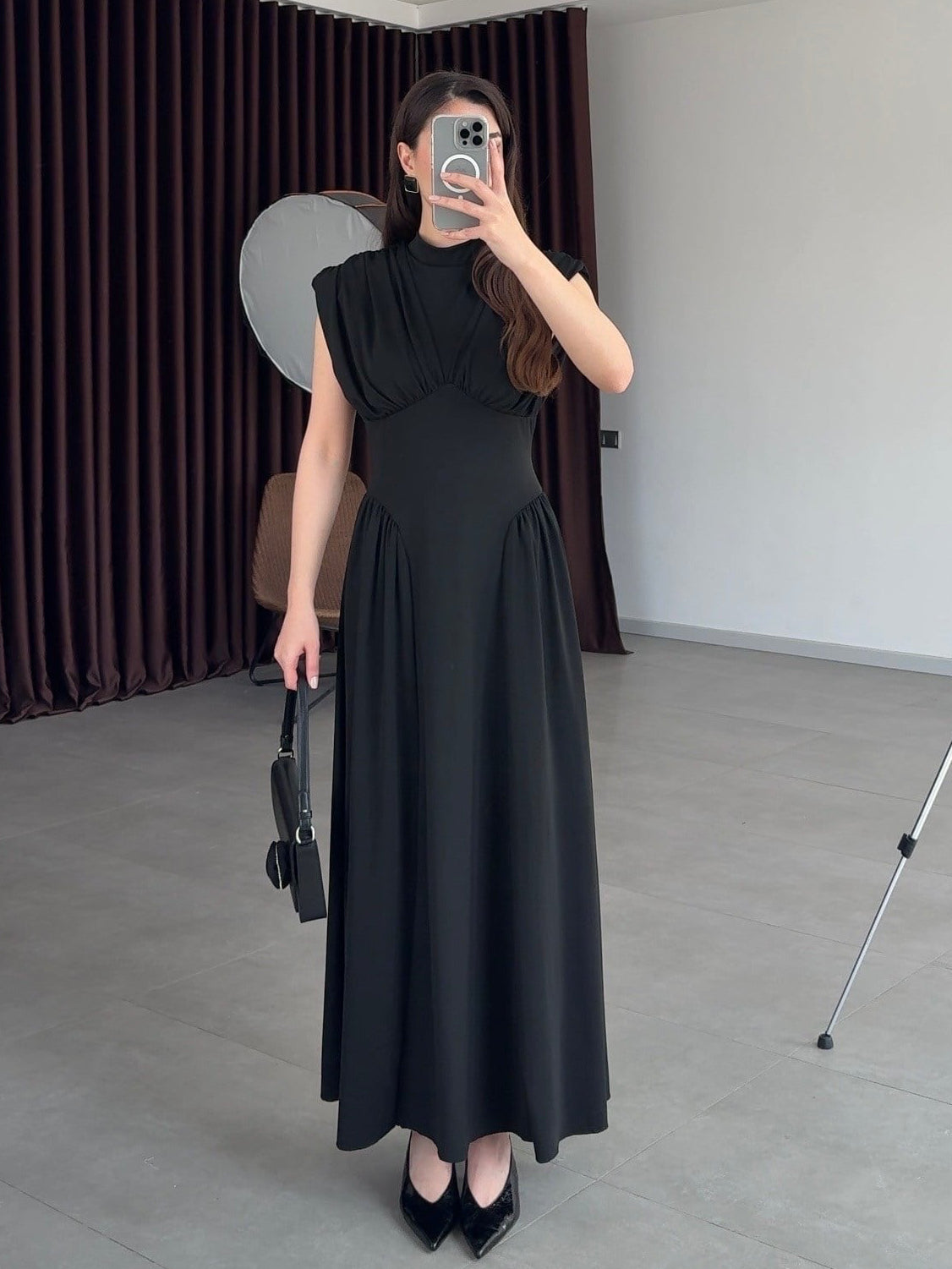 Black Sculpted Waist Dress