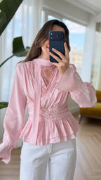 Pink Wrap Lace Blouse