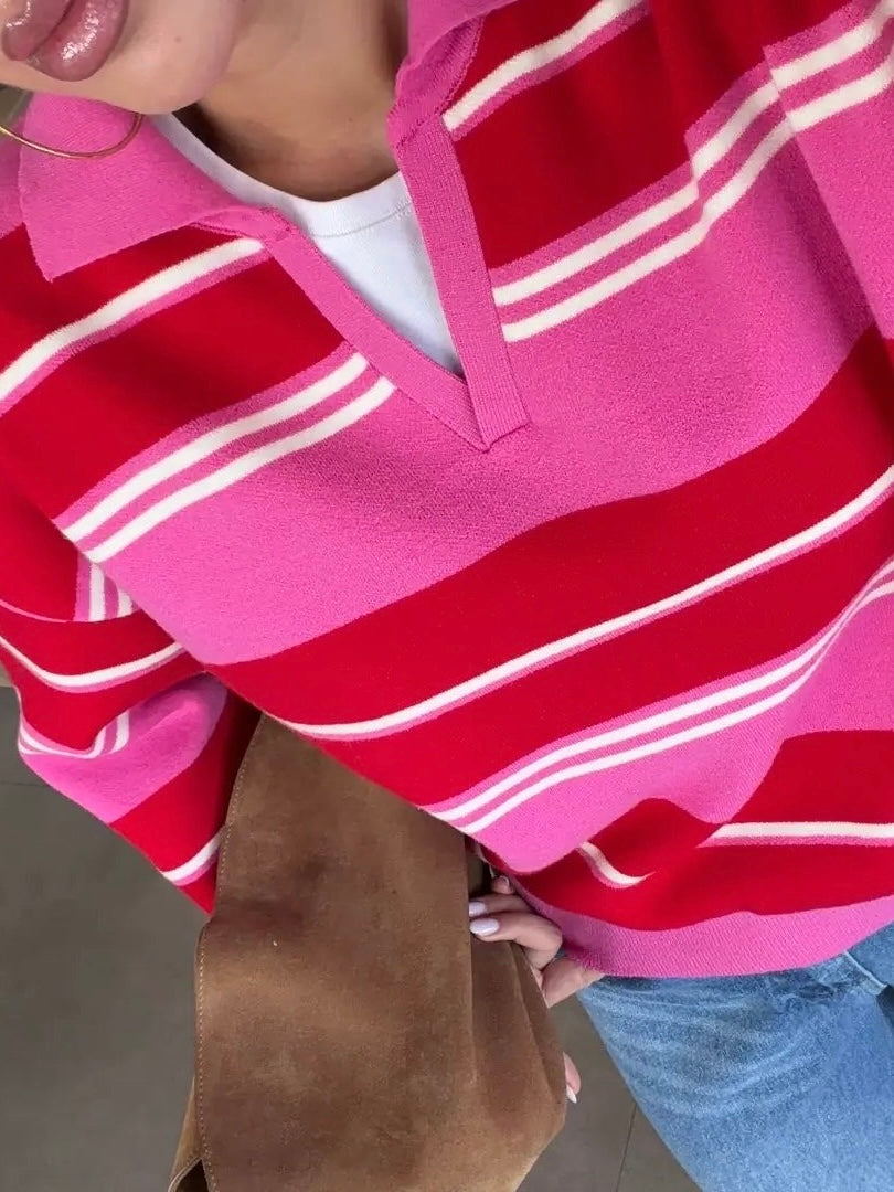 Striped Polo Knit Sweater