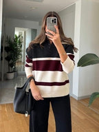 Maroon & Cream Striped Sweater