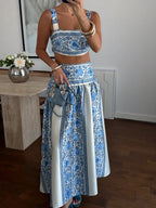 Blue & White Floral Skirt Set
