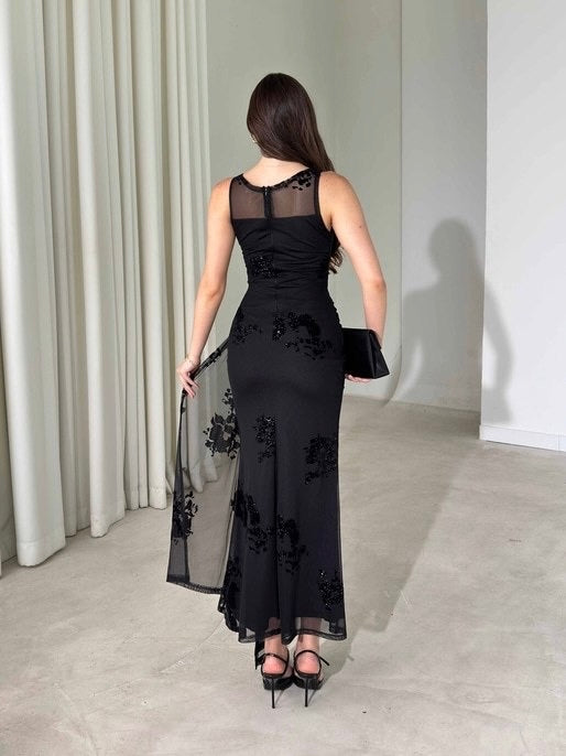 Noir Elegance Embellished Dress