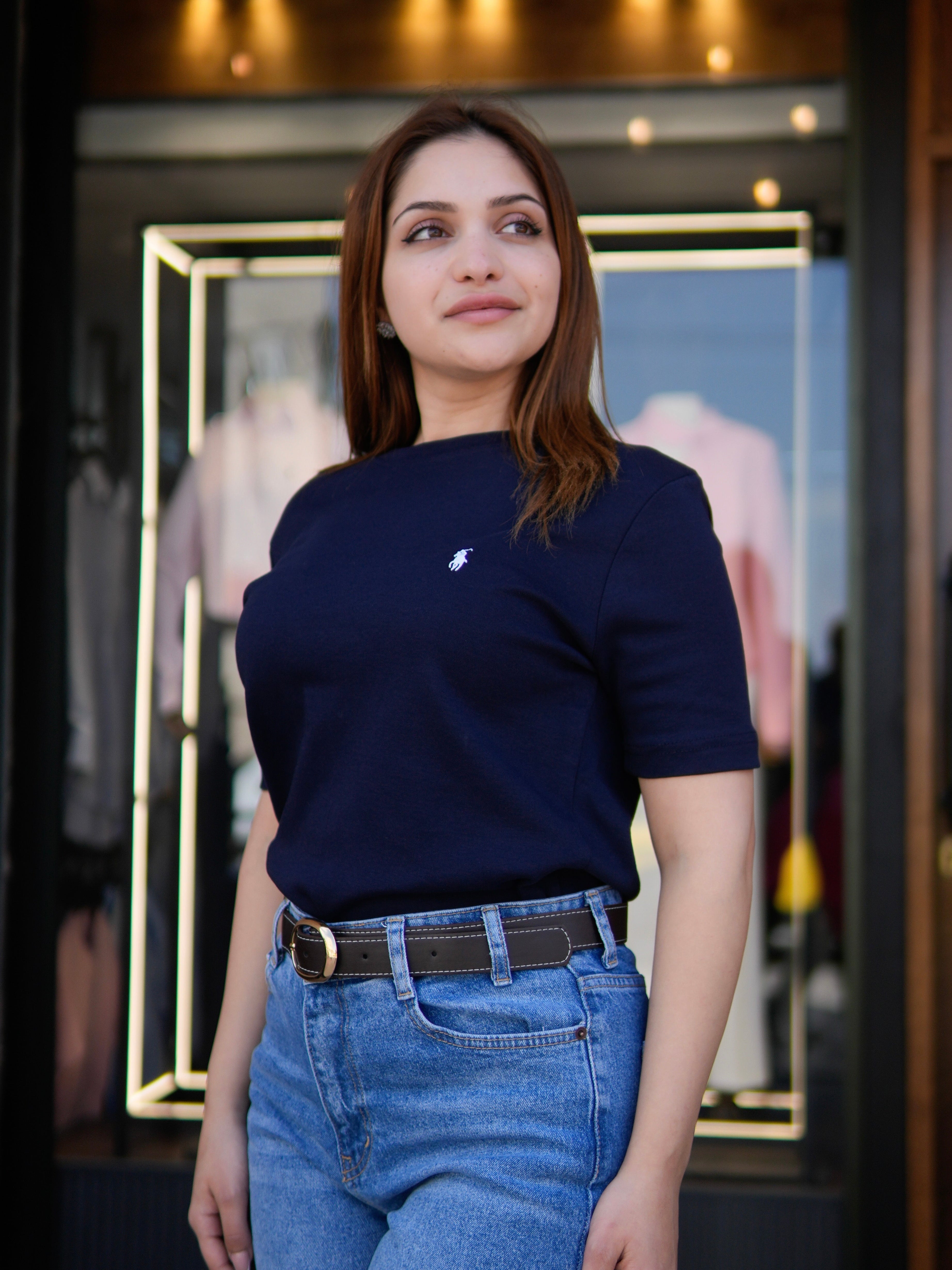 Navy Round Neck Polo Blouse