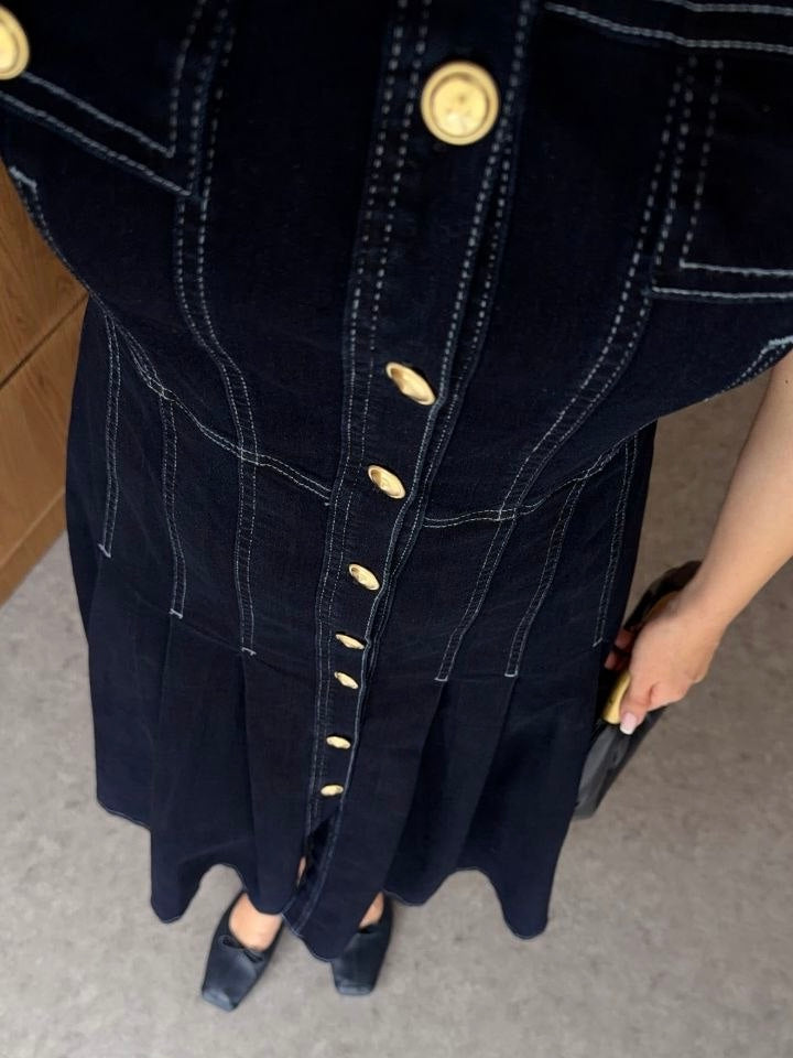 Denim Elegance Midi Dress