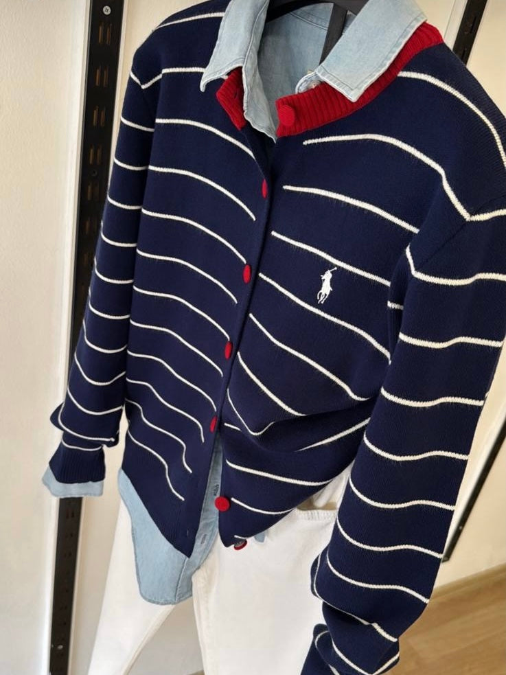 Navy Striped Polo Cardigan