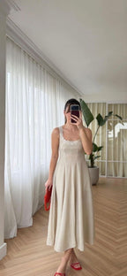 Lace Trim Linen Midi Dress