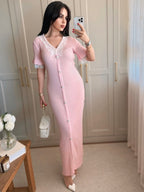 Blush Lace Knit Maxi Dress