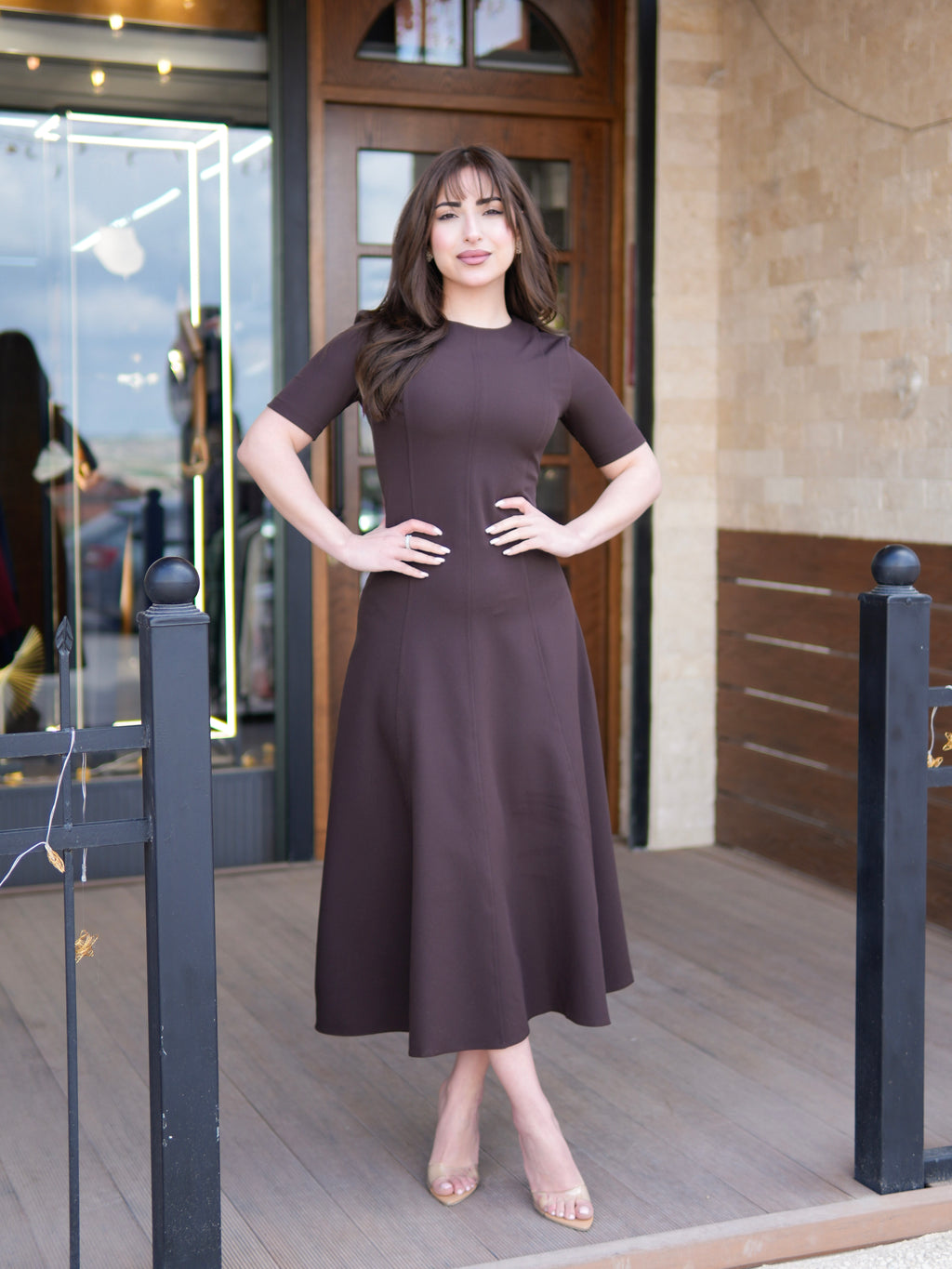 Elegant Brown Midi Dress