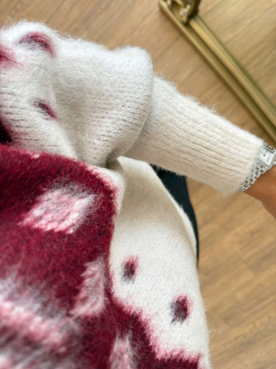 Beige & Burgundy Wool Blouse