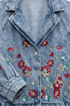 Embroidered Floral Denim Blazer