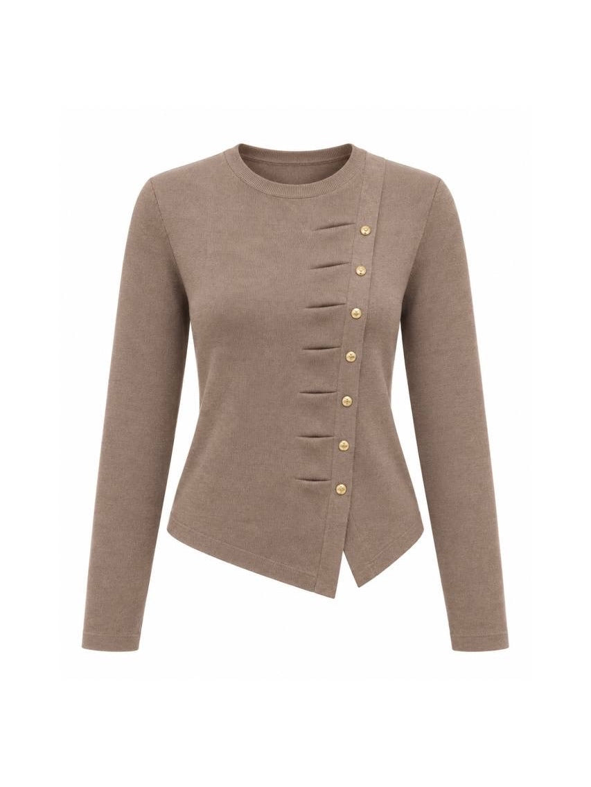 Taupe Button-Detail Knit Top