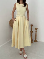 Yellow Belted Midi Dress