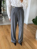 Gold Buckle Wide-Leg Pants