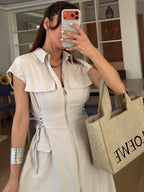 Beige Utility Zip Dress