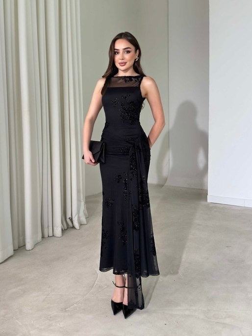Noir Elegance Embellished Dress